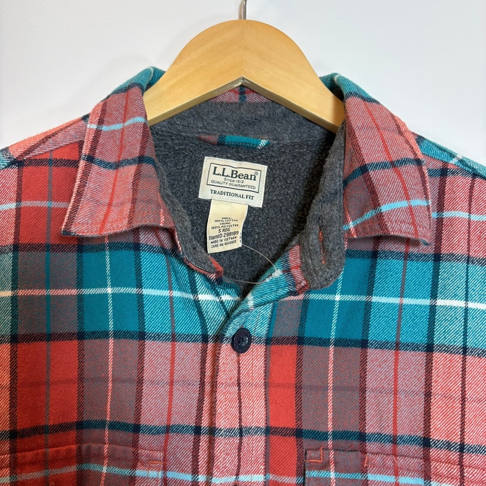 NWOT L.L.Bean‎ Traditional Fit Men Small Fleece Lined Flannel Shirt Jacket Plaid